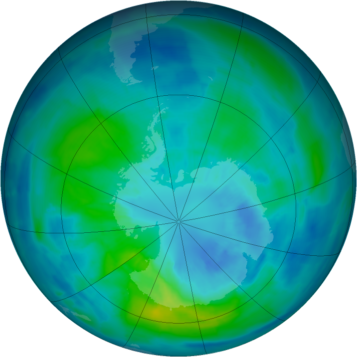 Antarctic ozone map for 29 March 2015